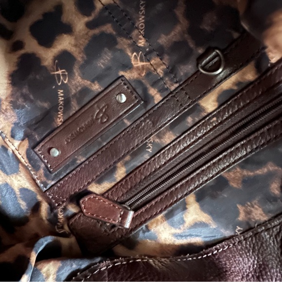 Rare B. MAKOWSKY Brown Leather Handbag with Brushed Steel Hardware - Picture 10 of 14